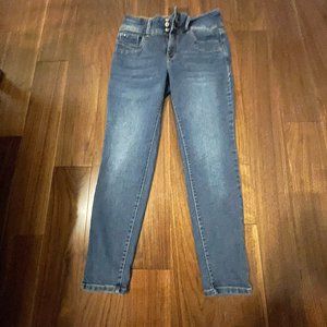 Curve Appeal Jeans 3 Button Closure Denim Mid Rise Skinny Whiskered Blue 8/29